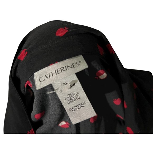 Catherines Womens Black Button-Down Shirt Size 3XL Red Apple Print Relaxed Fit 1 - Picture 2 of 12